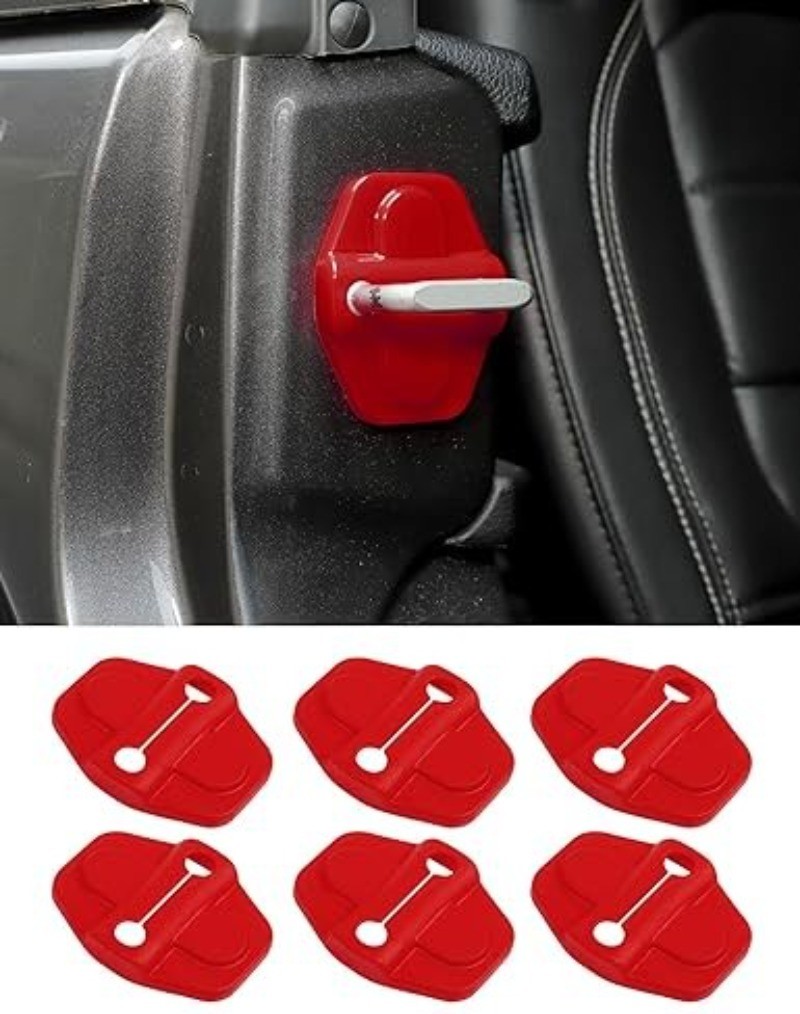 6Pcs Door Lock Decoration Cover Fit for 2015-2025 Wrangler JL  Color: 6PCS Red