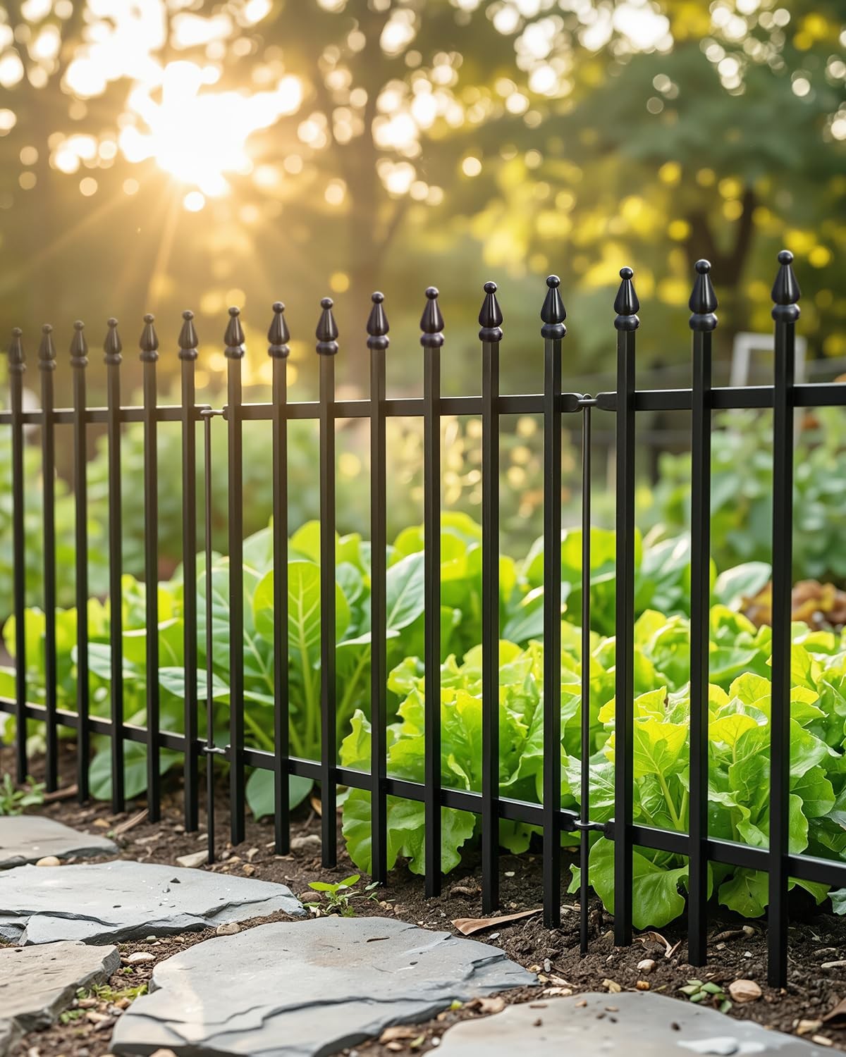 ARIFARO 5 Pack 24H x 24W Metal Garden Fence Panels, Rustproof Black, No Dig