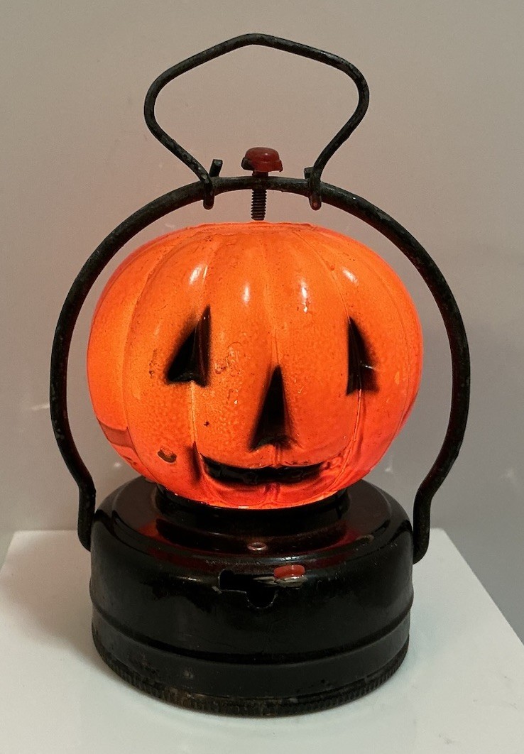 VINTAGE JACK O LANTERN JOL PUMPKIN LIGHT GLASS LANTERN 1960s HALLOWEEN WORKS