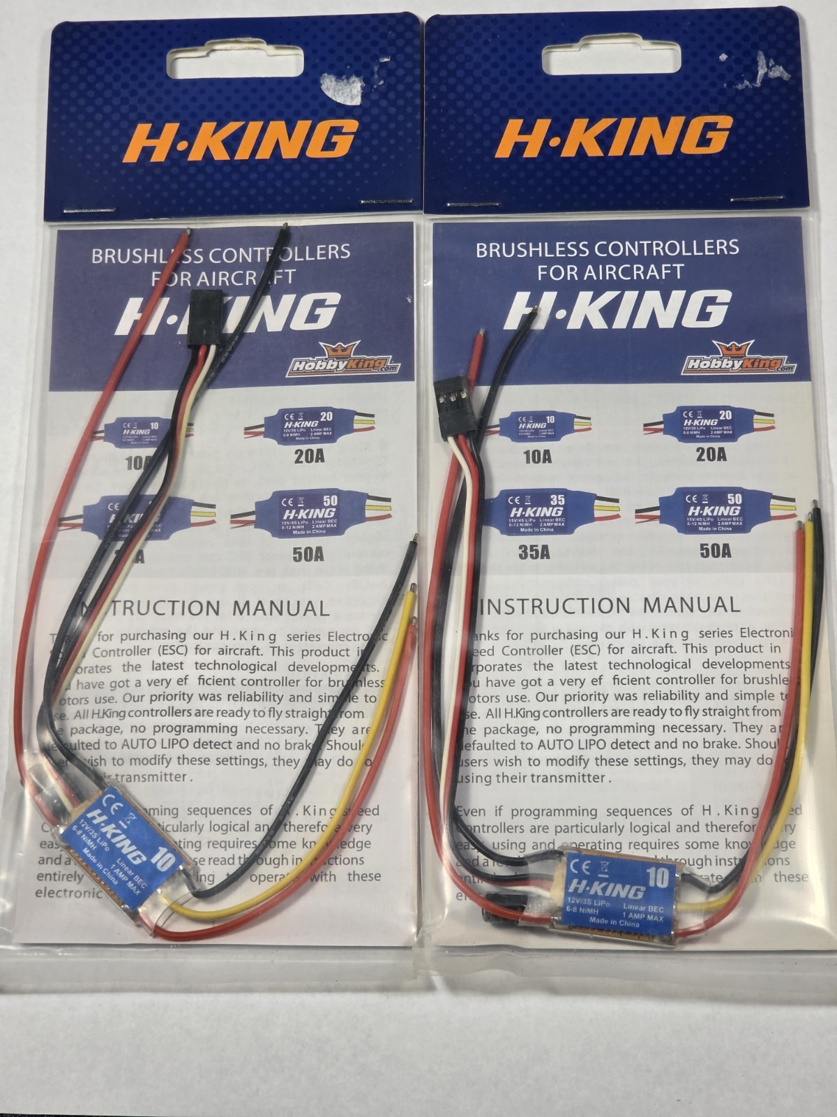 Lot Of 2 H-King 10A Fixed Wing Brushless Speed Controllers (ESC) from HobbyKing Lot Of 2 H-King 10A Fixed Wing Brushless Speed Controllers (ESC) from HobbyKing