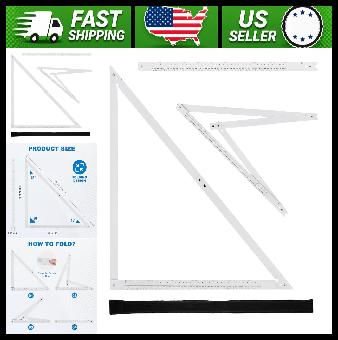 Folding Aluminum Triangle Ruler 48 Inch Framing Square Folding Aluminum Triangle Ruler 48 Inch Framing Square