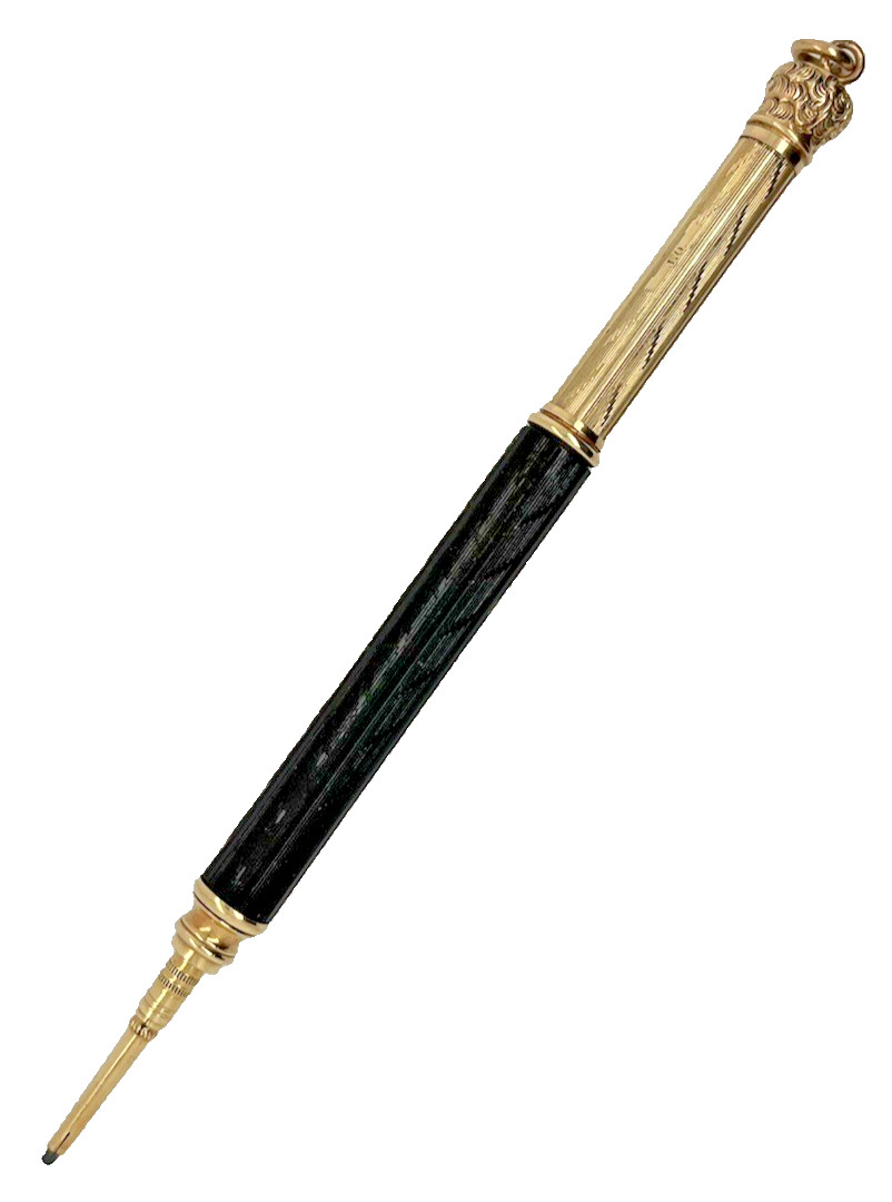 Antique Gold-Filled Propelling Pencil Vulcanite Foliate Finial Engine Turned JO Antique Gold-Filled Propelling Pencil Vulcanite Foliate Finial Engine Turned JO