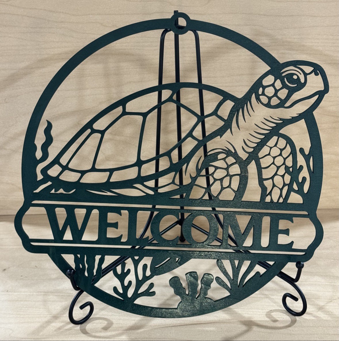 Round Sea Turtle Welcome Sign – Laser Cut Wooden Ocean Decor Handmade Round Sea Turtle Welcome Sign – Laser Cut Wooden Ocean Decor Handmade
