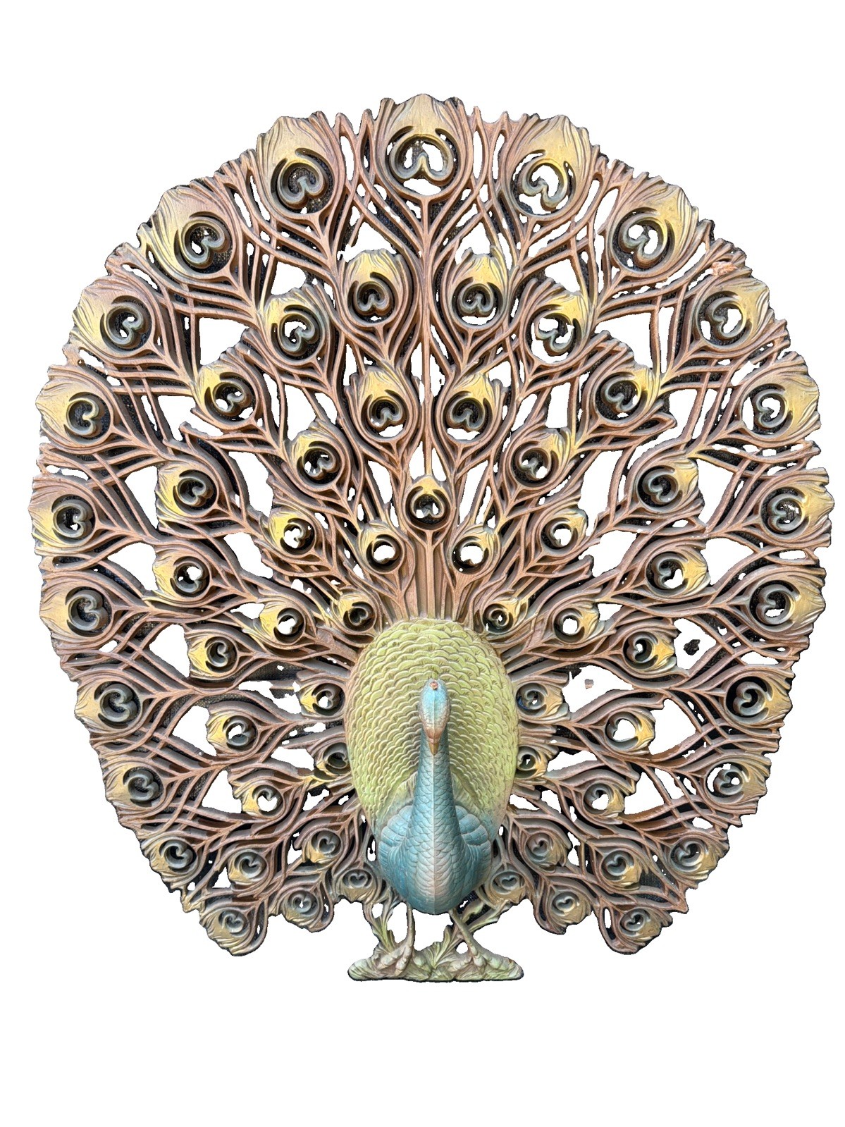 Rare 1960s MCM Burwood Peacock wall decor 30x34” AS SEEN