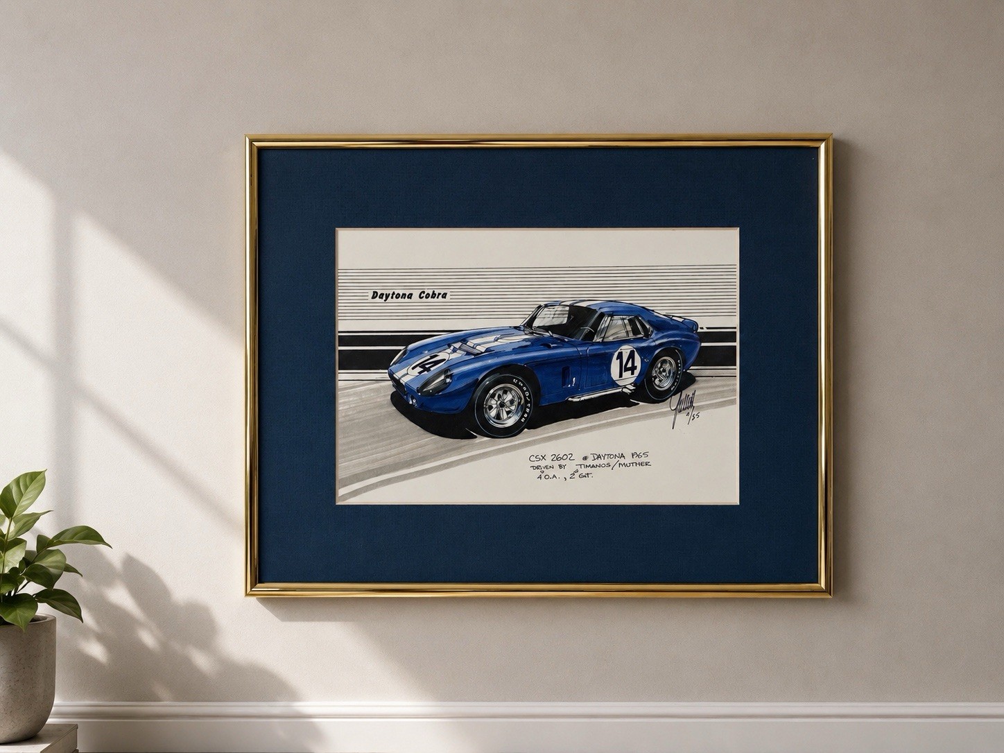 Ed Gullett Daytona Cobra At Daytona 1965 Automotive Art Framed Signed Print 5/85