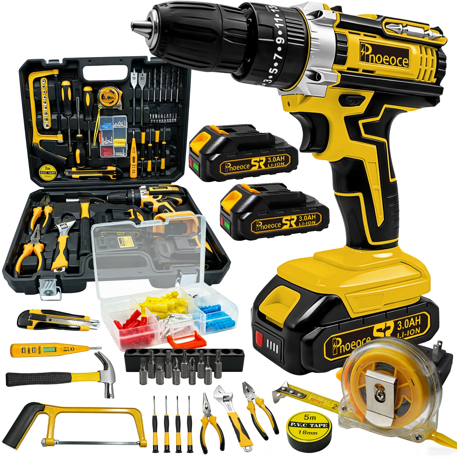 Power Drill Cordless Tool 20V 2 Speed with 2Batteries & Charger for Home Repair