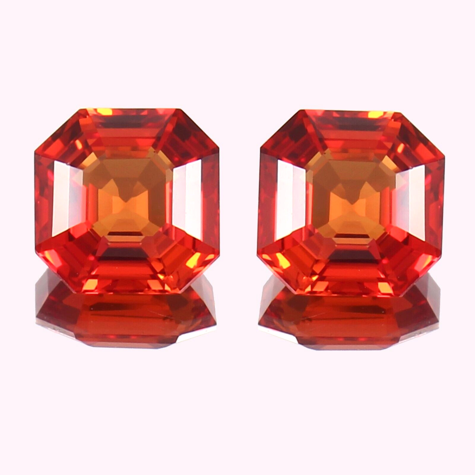 AAA 10x10 MM Ceylon Padpradscha Sapphire Asscher Cut Loose Gemstone Pair