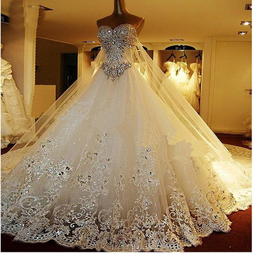 Luxury Sparkle Wedding Dresses Crystal with Detachable Back Train Bridal Gown Luxury Sparkle Wedding Dresses Crystal with Detachable Back Train Bridal Gown