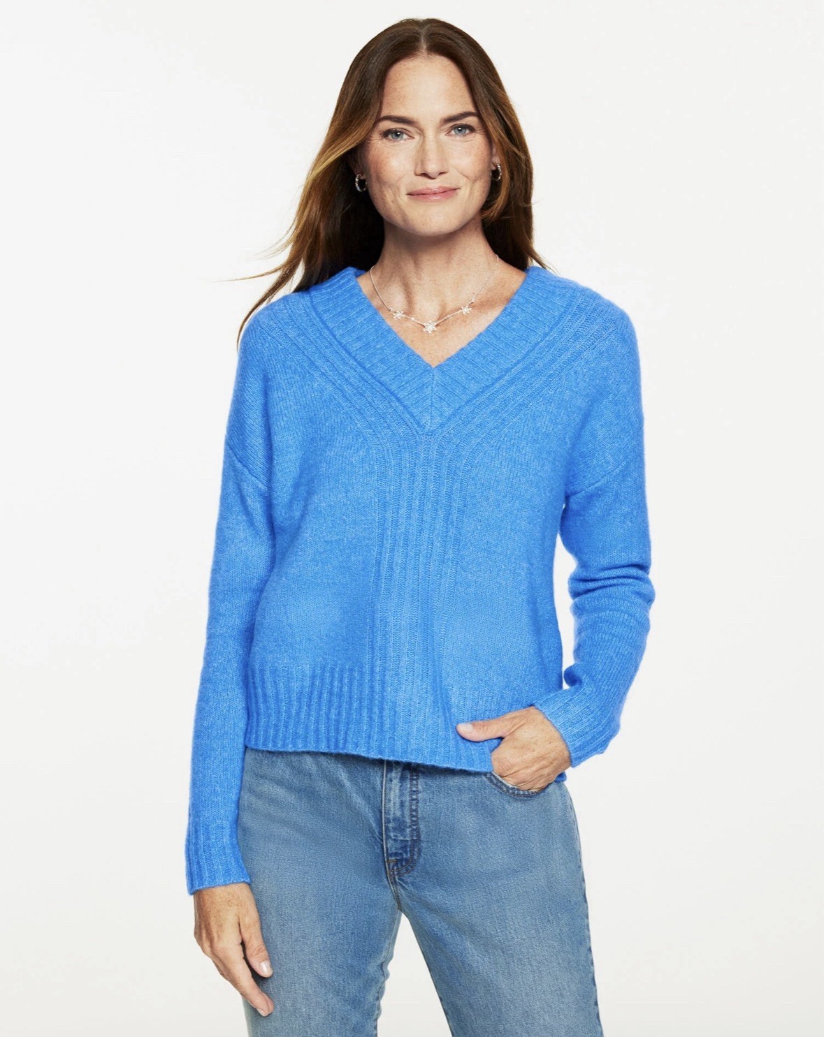 New NWT TALBOTS $99 Petite Medium PM Wool Blend V-Neck Pullover Sweater Blue New NWT TALBOTS $99 Petite Medium PM Wool Blend V-Neck Pullover Sweater Blue