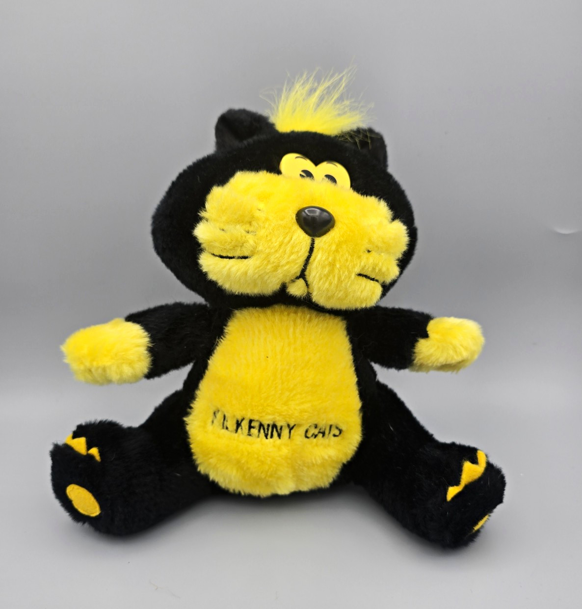 Vintage Kilkenny Cats Plush Toy Black & Amber Irish Souvenir Stuffed Animal