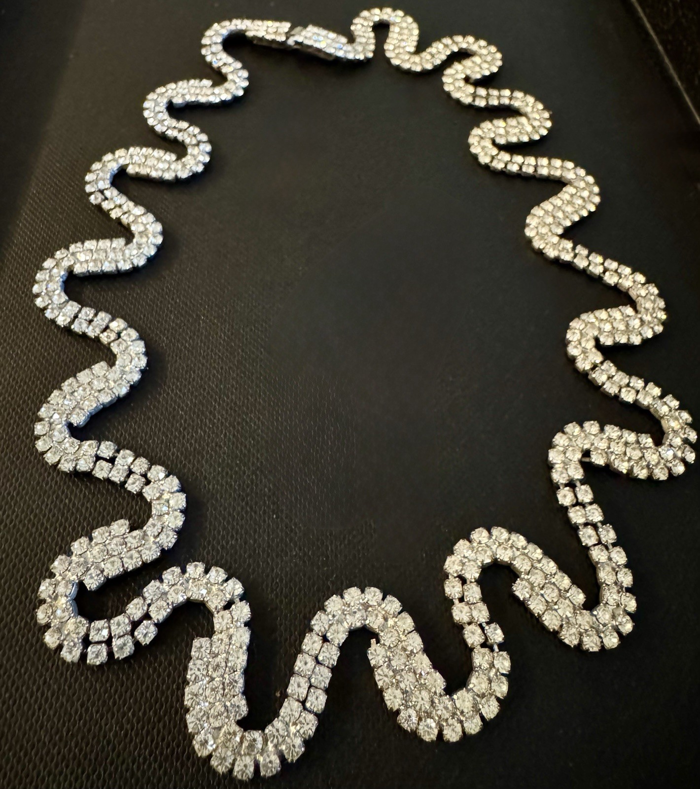 Vintage 1950s Double-Row Clear Rhinestone Serpentine Wave Collar Necklace
