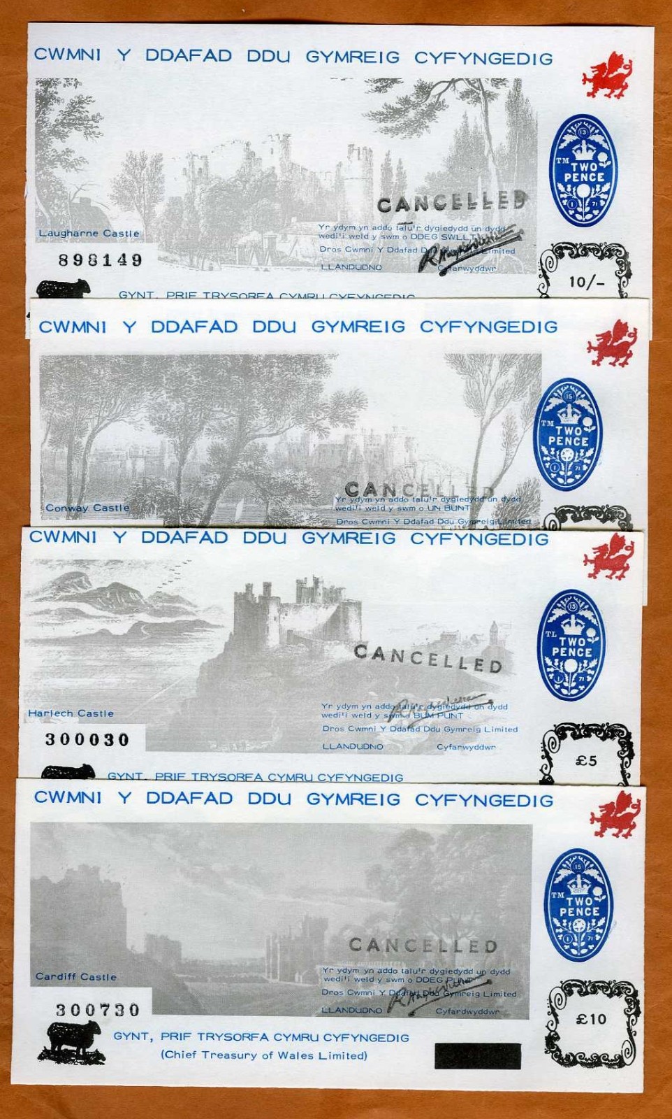 SET Wales, Black Sheep Bank, 10 shillings-1-5-10 pounds, 1971, P-NL, UNC