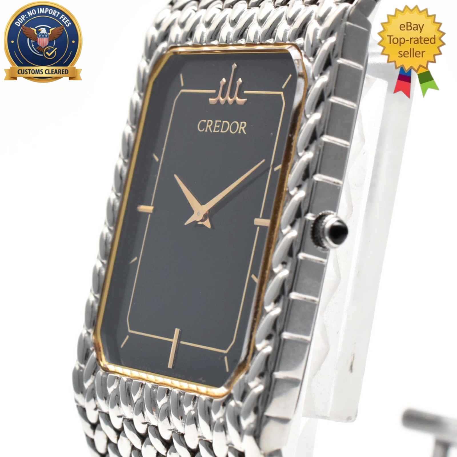 ▶️[N MINT] SEIKO CREDOR 2F70-5330 Black Dial 22mm Rectangle Quartz Women\'s Watch