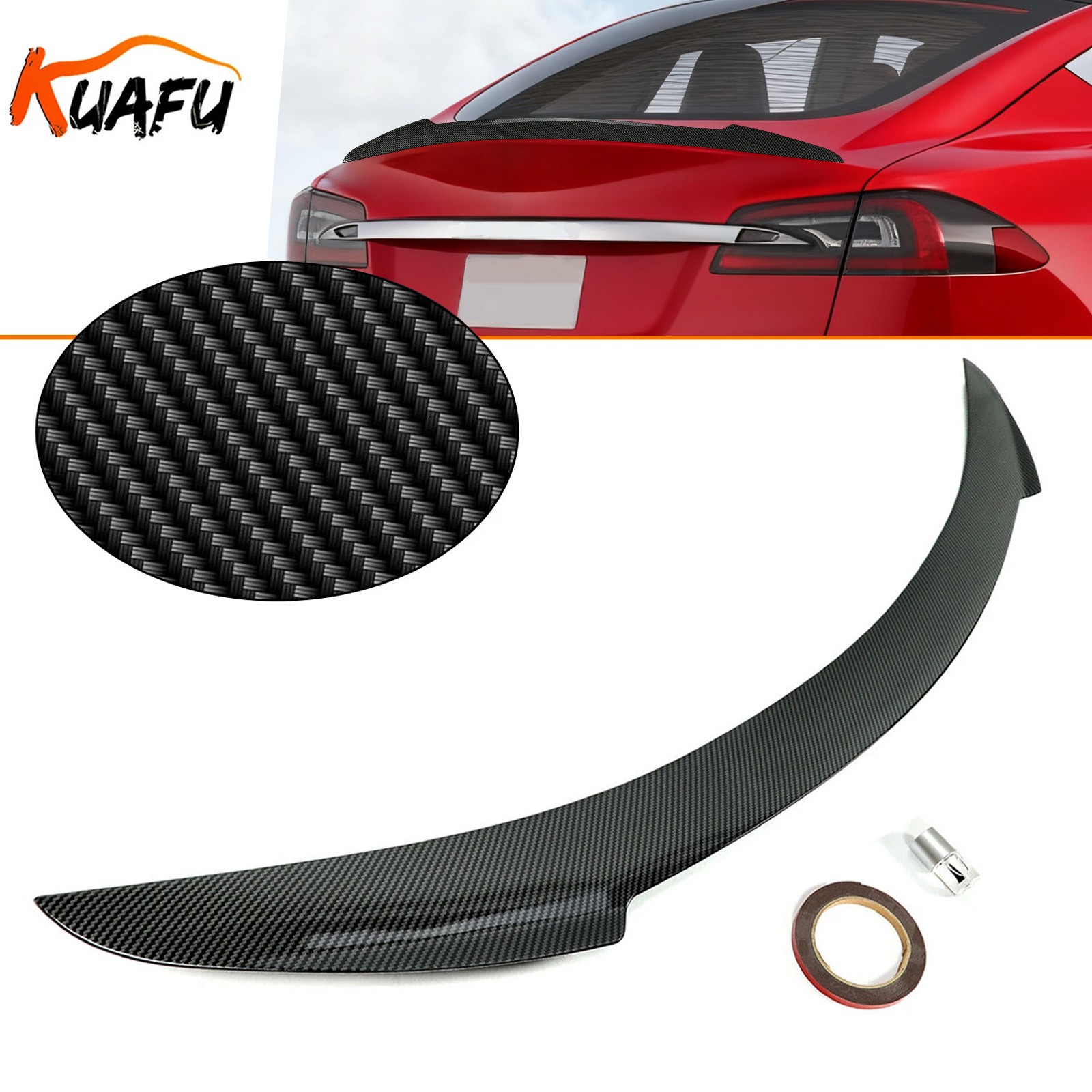KUAFU Fits 2012-2021 Tesla Model S Trunk Spoiler Wing Carbon Fiber Color KUAFU Fits 2012-2021 Tesla Model S Trunk Spoiler Wing Carbon Fiber Color
