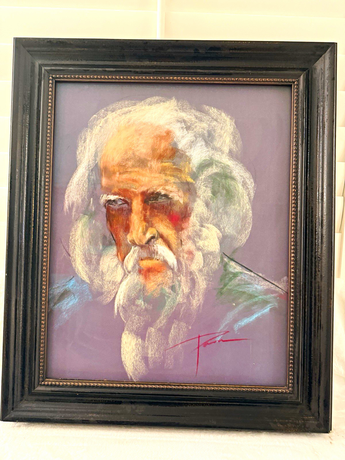“REFLECTION” - Original Pastel Portrait Elderly Man 25.25”x 21.5” Framed Signed 