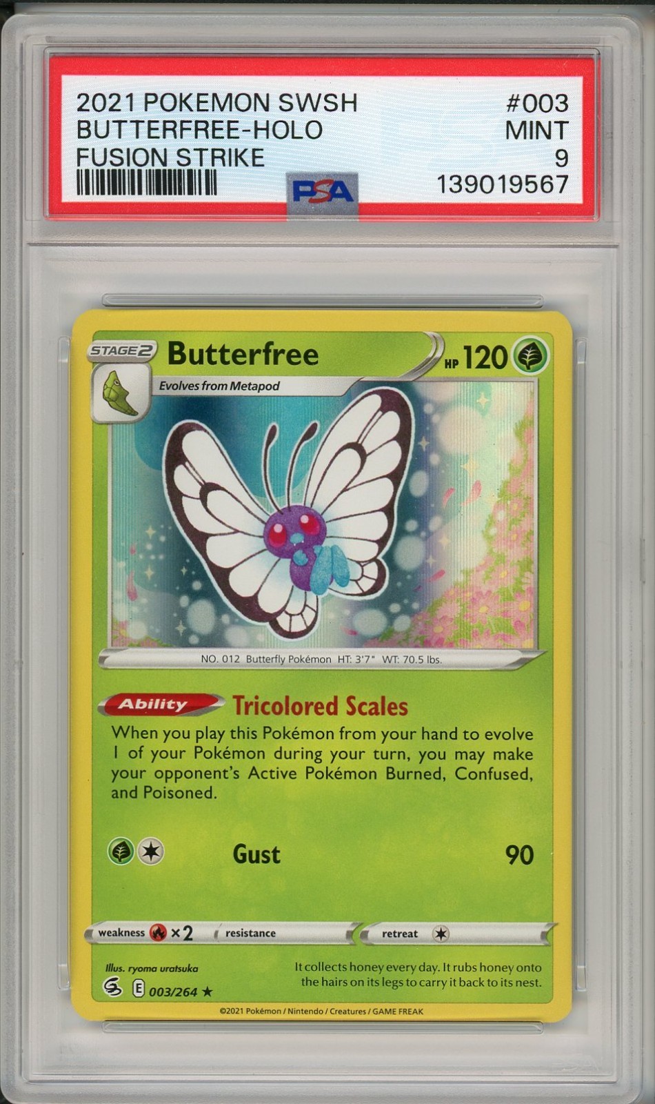 2021 Pokemon SWSH Fusion Strike Butterfree Holo #003 PSA 9 2021 Pokemon SWSH Fusion Strike Butterfree Holo #003 PSA 9