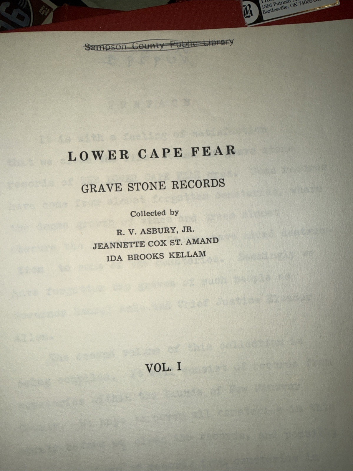 Lower Cape Fear Gravestone Records Book Lower Cape Fear Gravestone Records Book