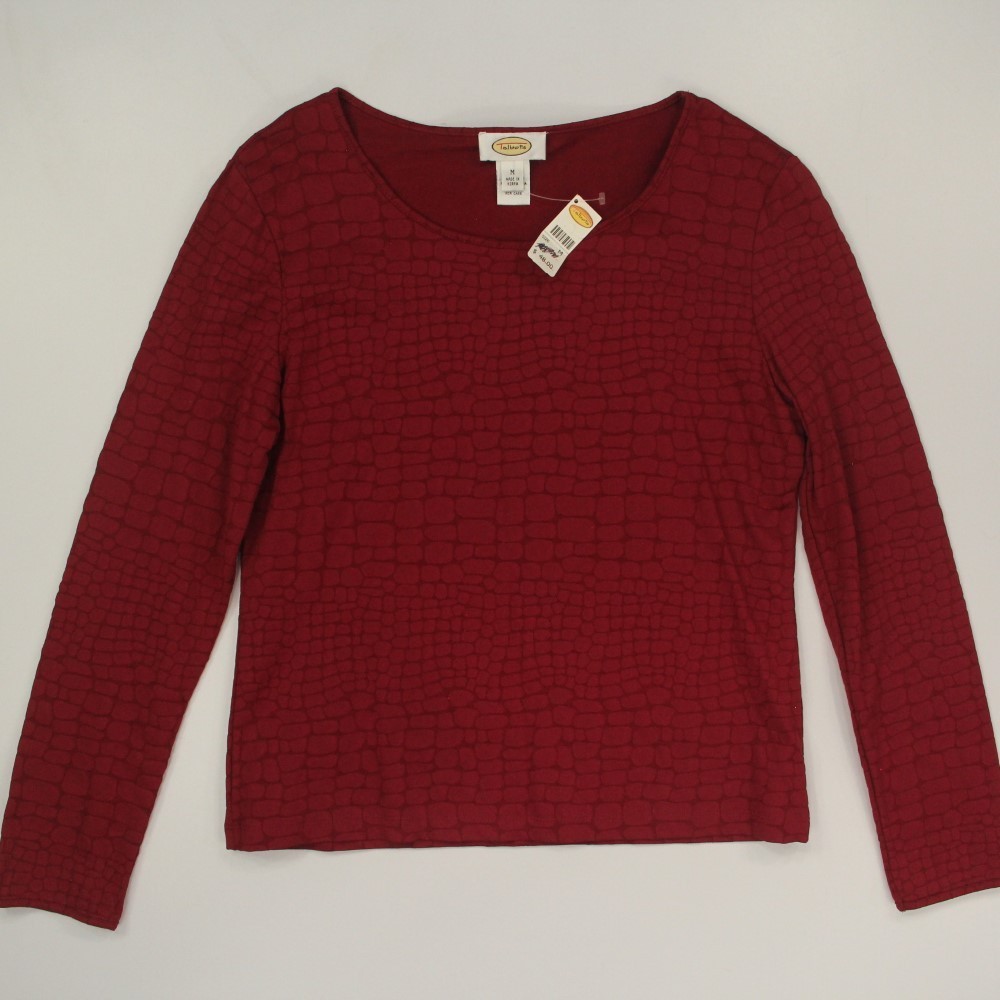 Talbots Women\'s Animal Print T-shirt Size Medium Red Long Sleeve Stretch NOS VTG