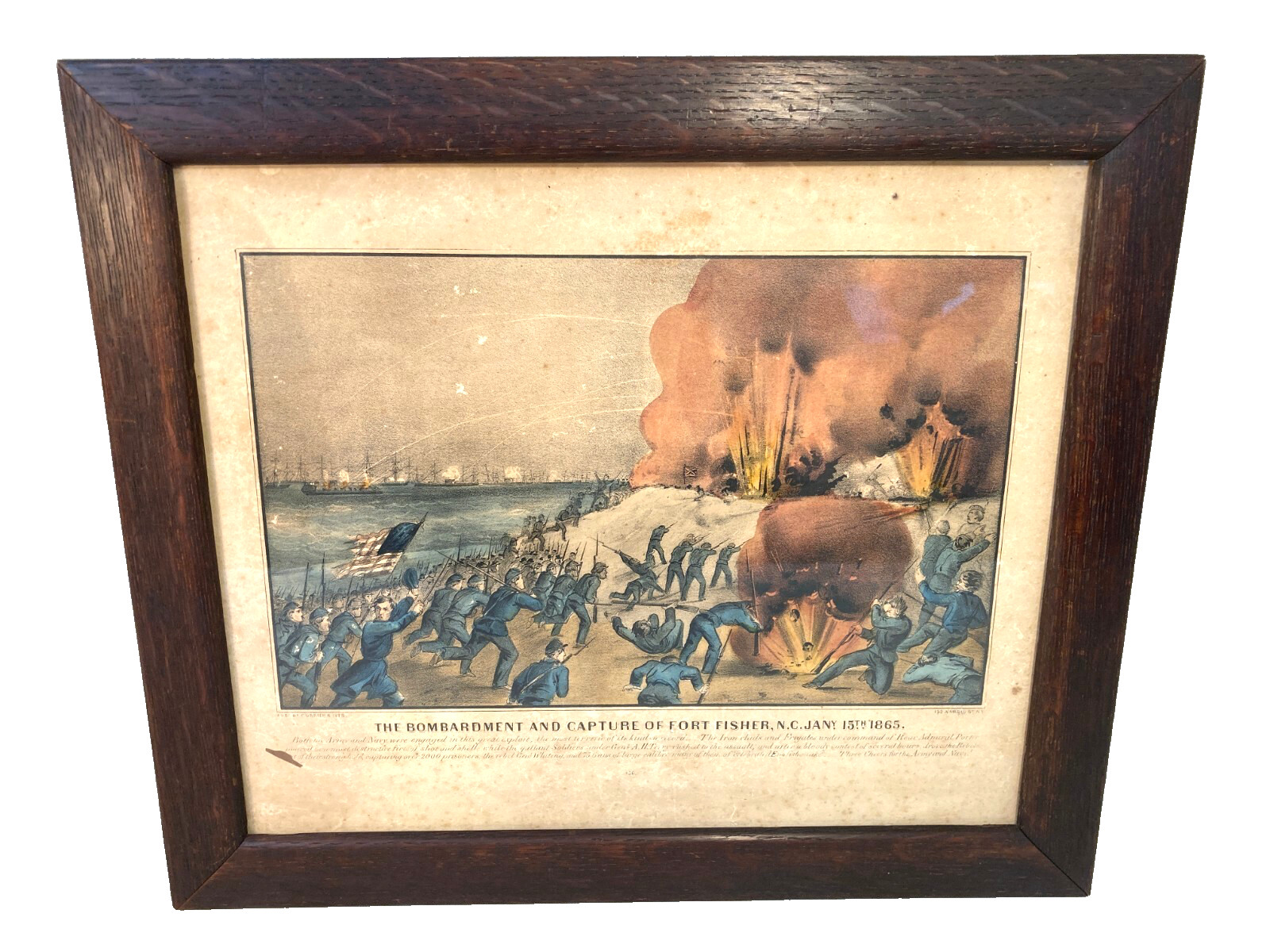 Antique Currier and Ives Print Fort Fisher Civil War Print 186?