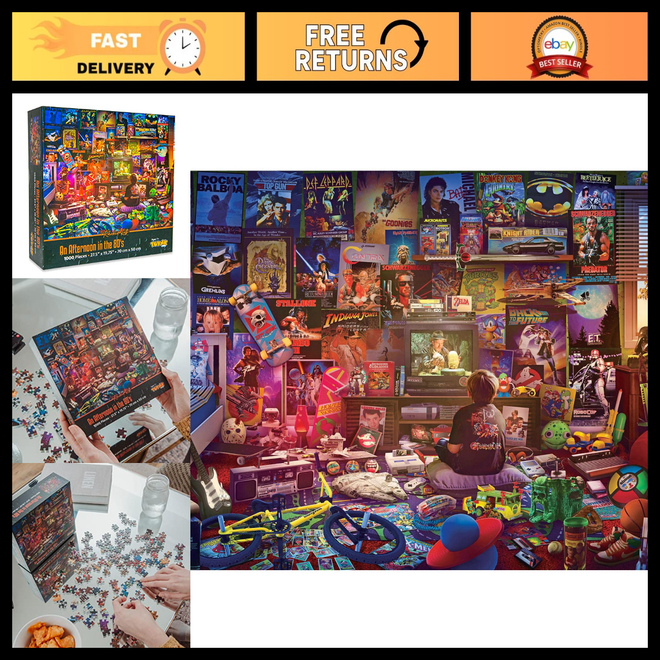 Retro 80s Jigsaw Puzzle 1000 Pieces | Brain Teaser for Kids & Adults | 28x20