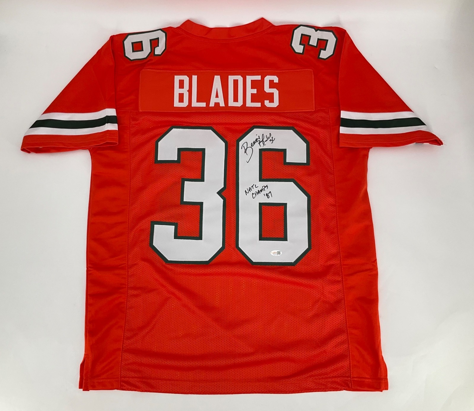 BENNIE BLADES MIAMI HURRICANES SIGNED CUSTOM STITCHED JERSEY JSA WITNESS COA