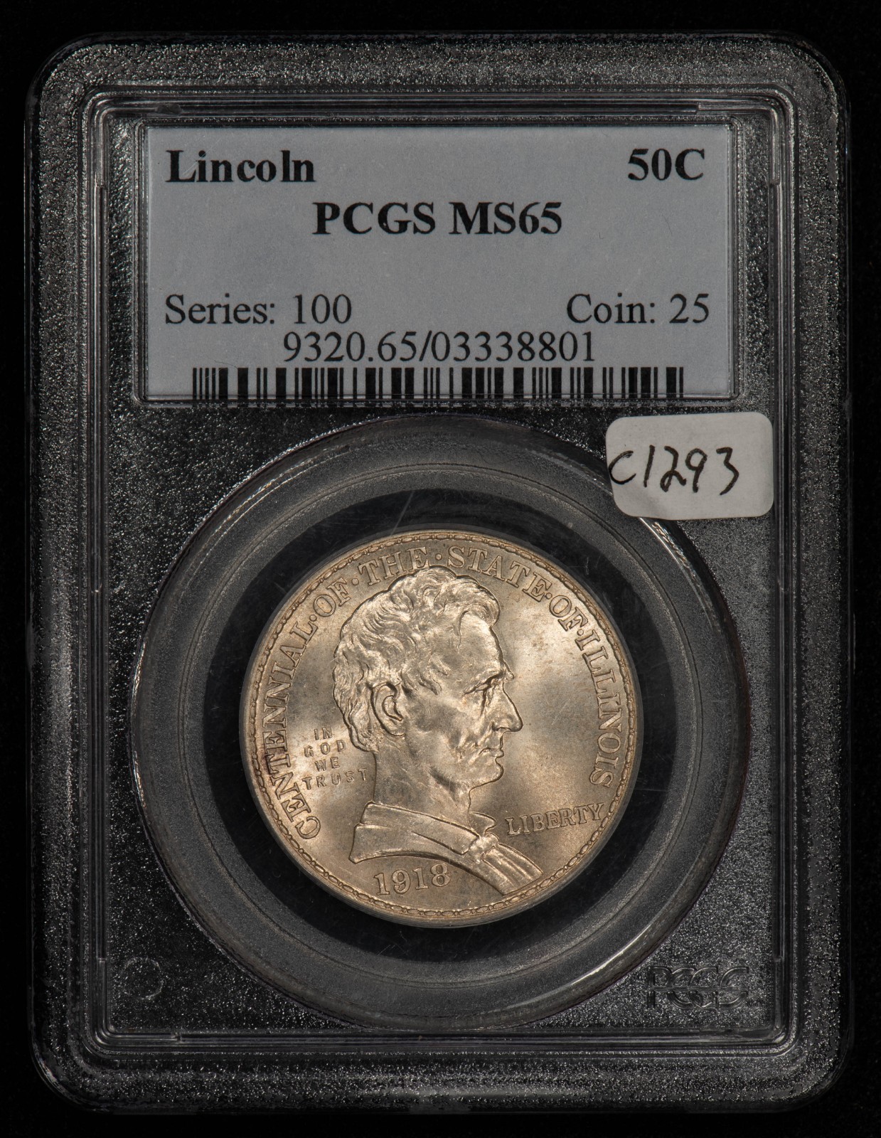 1918 50c Lincoln-Illinois Commemorative Silver Half Dollar - PCGS MS 65 - C1293