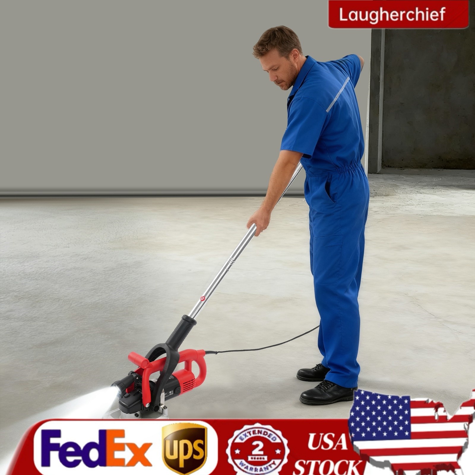 3800W 4 Head Concrete Floor Grinder w/ Long Handle Dust Shroud Grinding Machine
