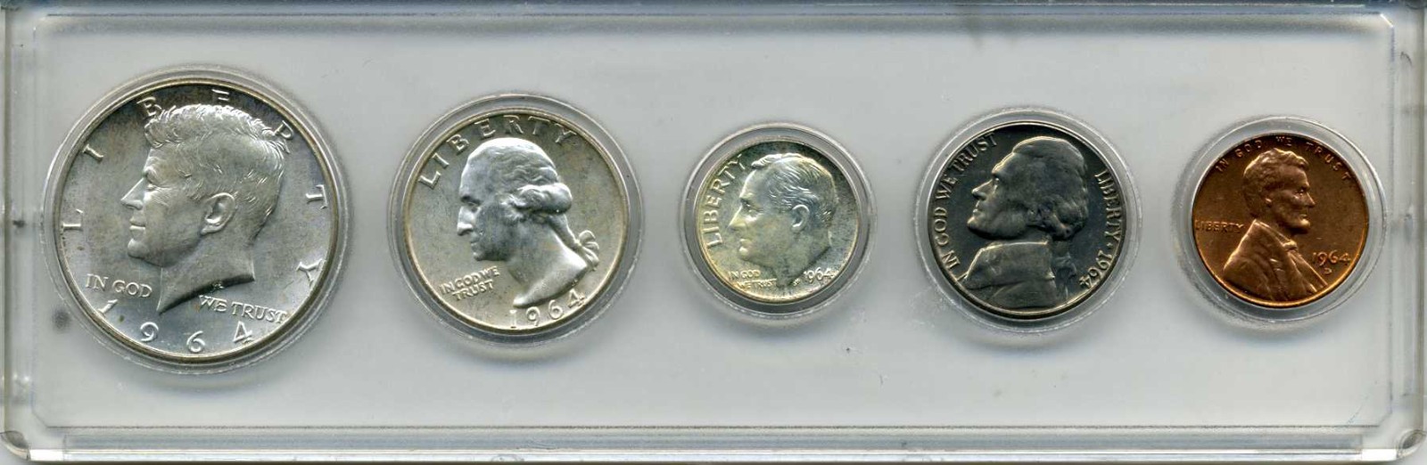 1964 D BIRTH YEAR 5 COIN SET - 90% SILVER COINS (3) Included Uncirculated