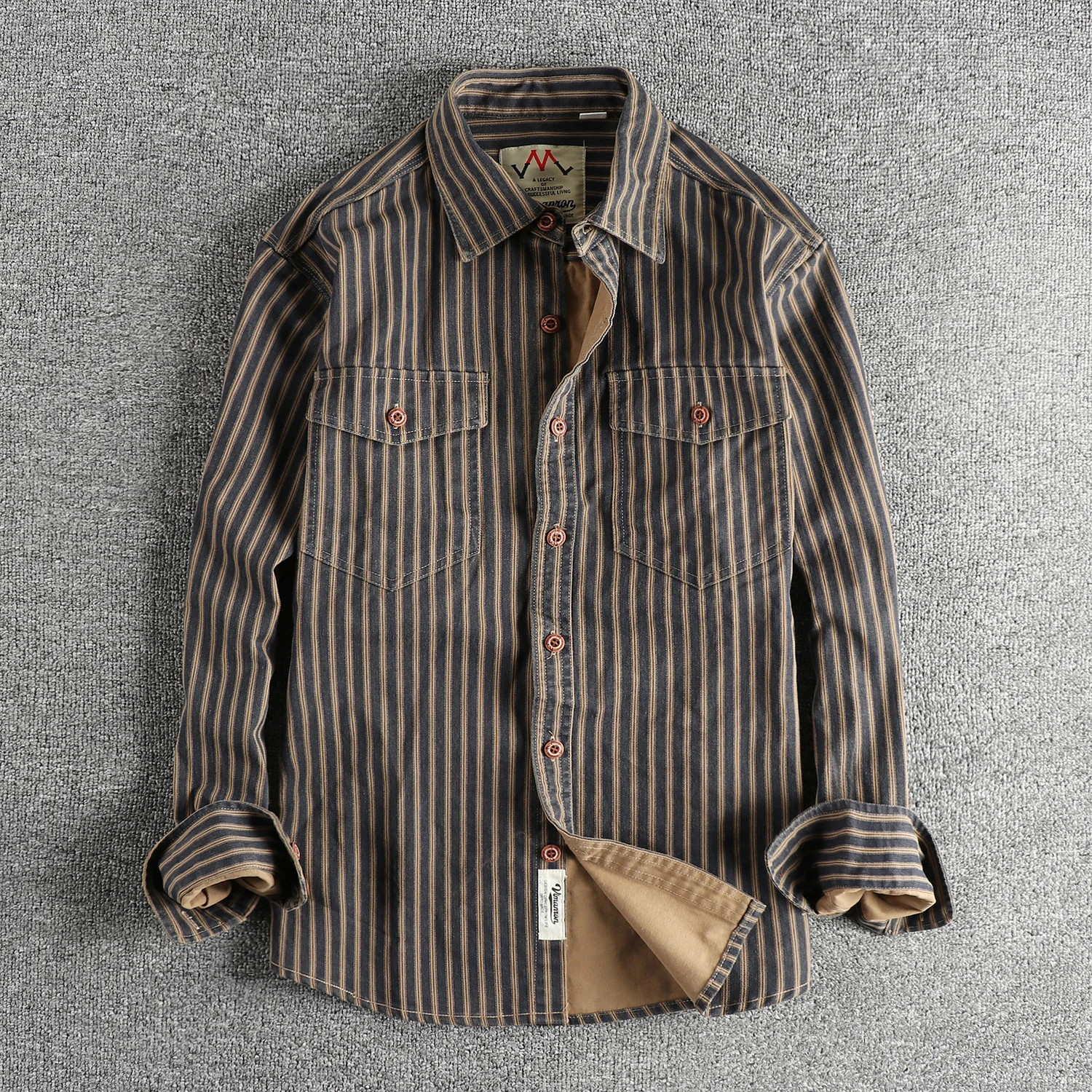 2026 Autumn And Winter New American Retro Stripe Long-Sleeve Lapel Shirt