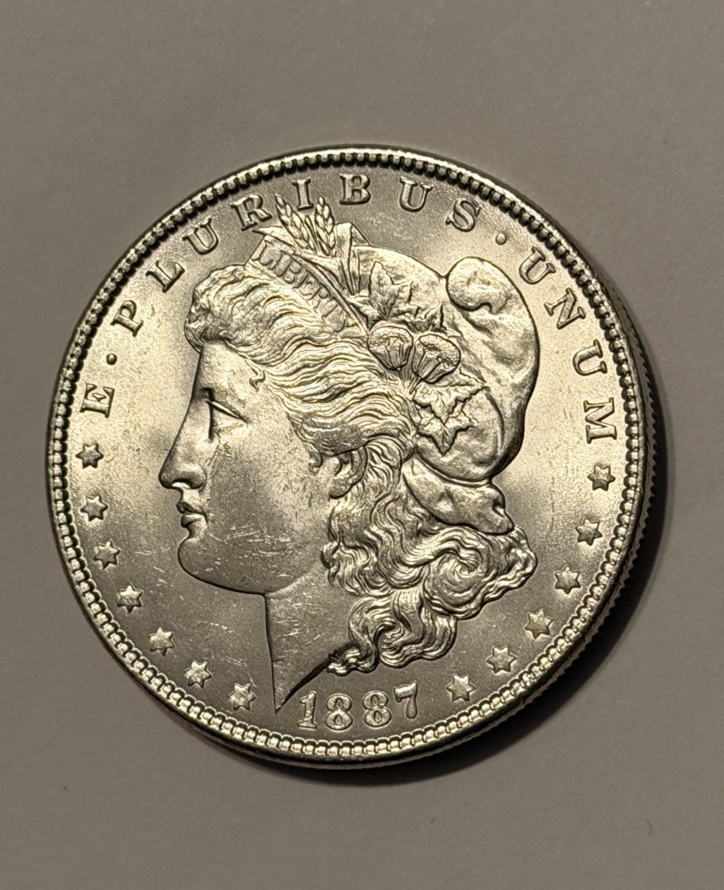 1887-P Morgan Silver Dollar Frosty Blast White BU Great Fields KM#110 1887-P Morgan Silver Dollar Frosty Blast White BU Great Fields KM#110