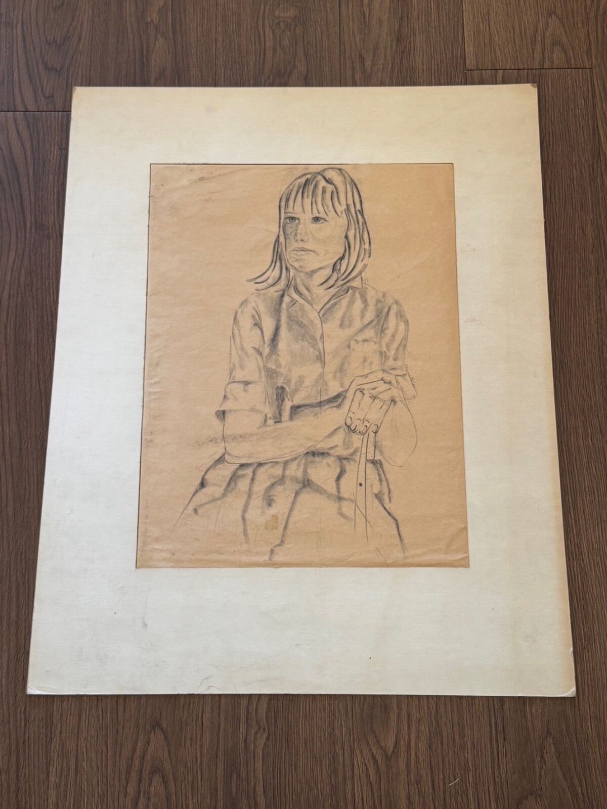 Vintage Sharon Niles Signed Pencil Drawing Portrait of Girl / Woman