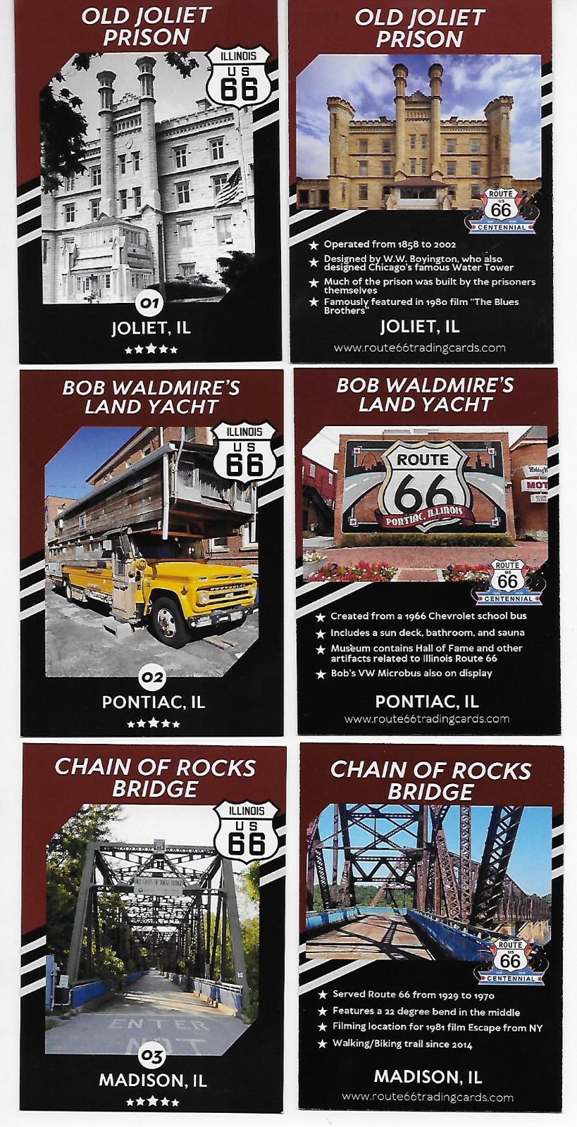 Route 66 Trading Card complete 27 card Centennial set Chicago to L.A.