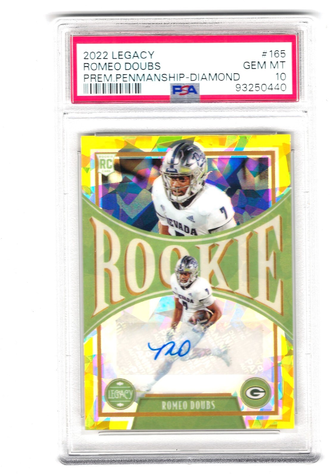 2022 Panini Legacy - Rookies Premium Penmanship Yellow Diamond #165 Romeo Doubs 