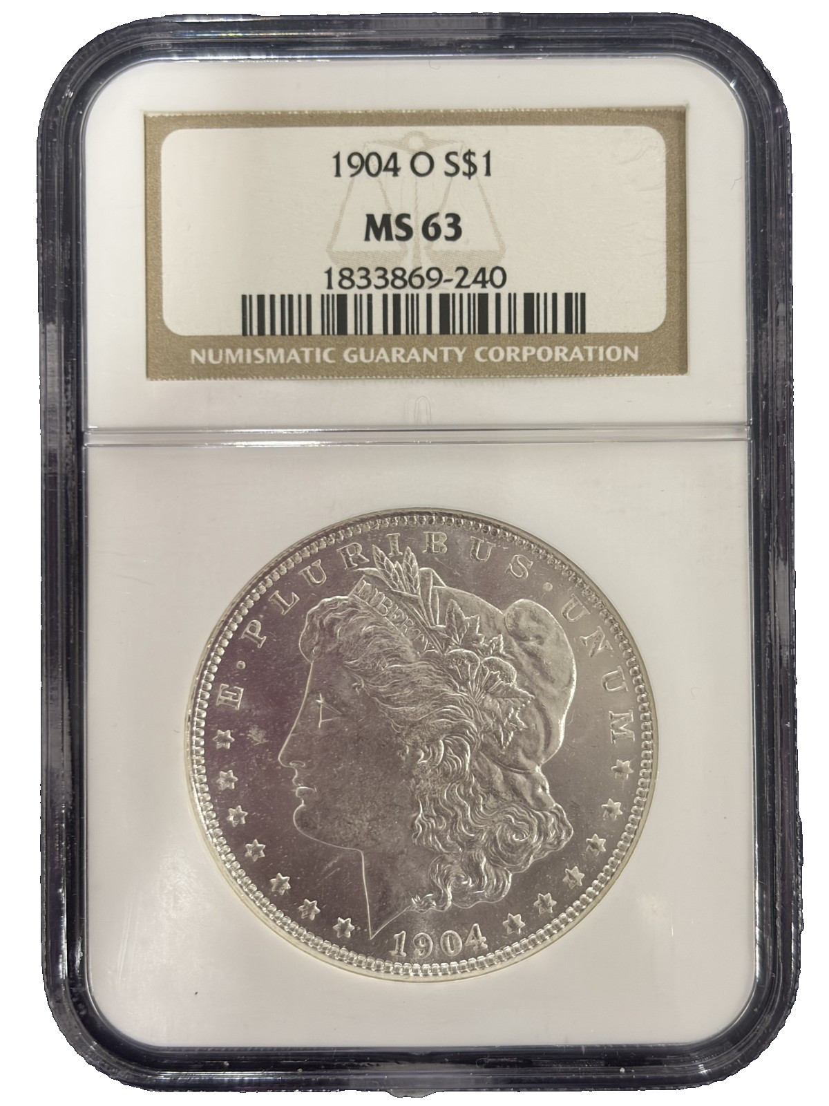1904-O Morgan 90% Silver Dollar S$1 NGC MS63 Brown Label UNC