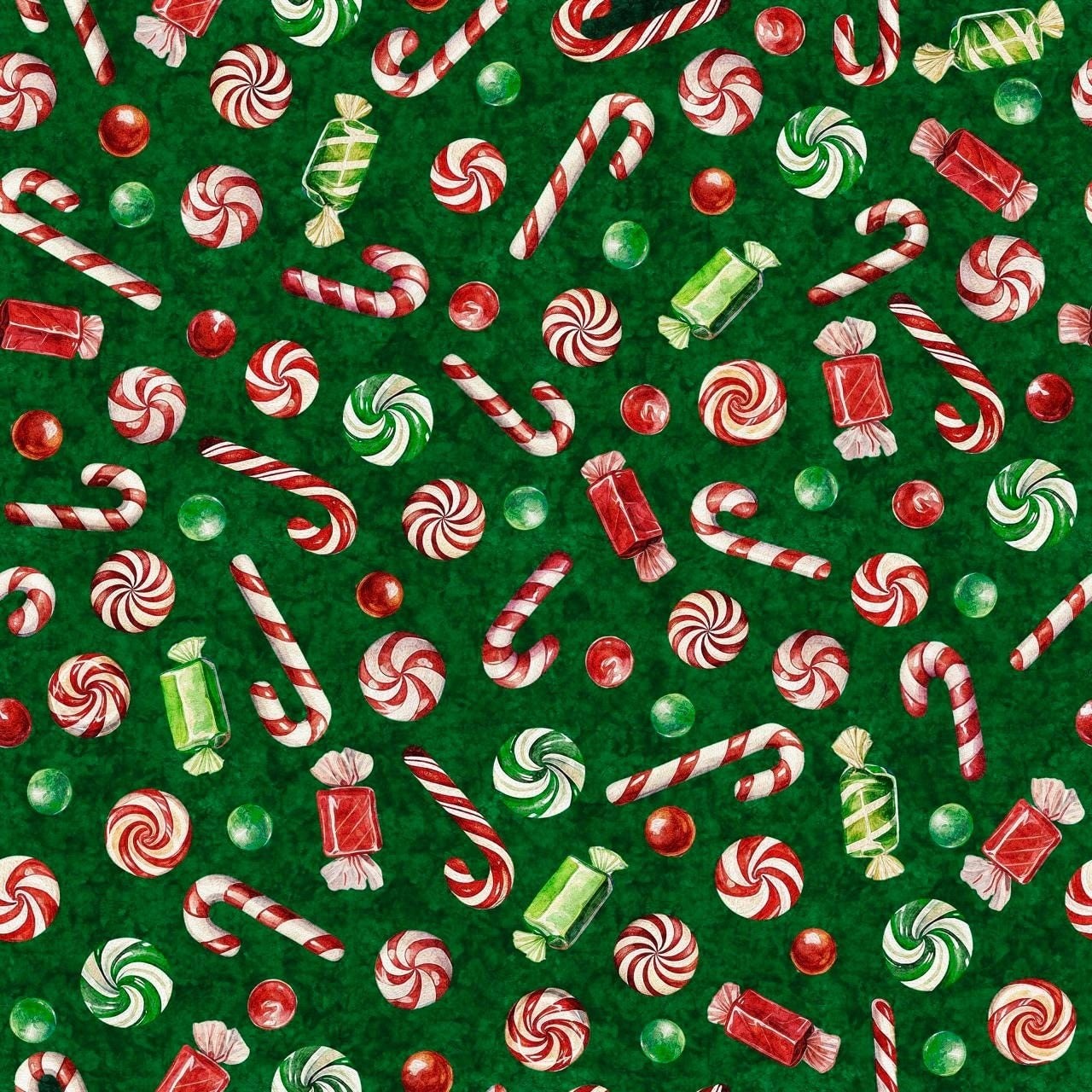 5 yds Christmas CANDY Holiday Fabric, Candy Cane, Peppermint