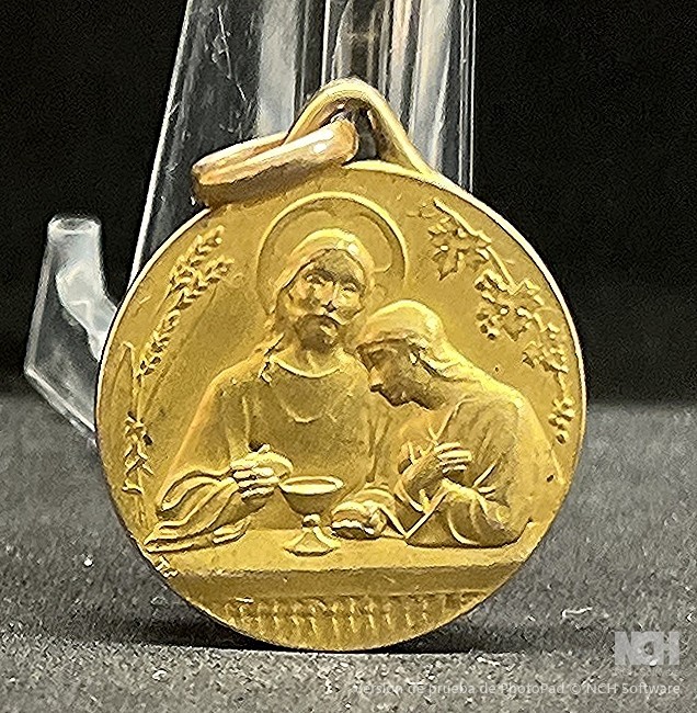 by Tairac France 1927 Communion Eucharistic Scene Art Nouveau, gold fix medal by Tairac France 1927 Communion Eucharistic Scene Art Nouveau, gold fix medal