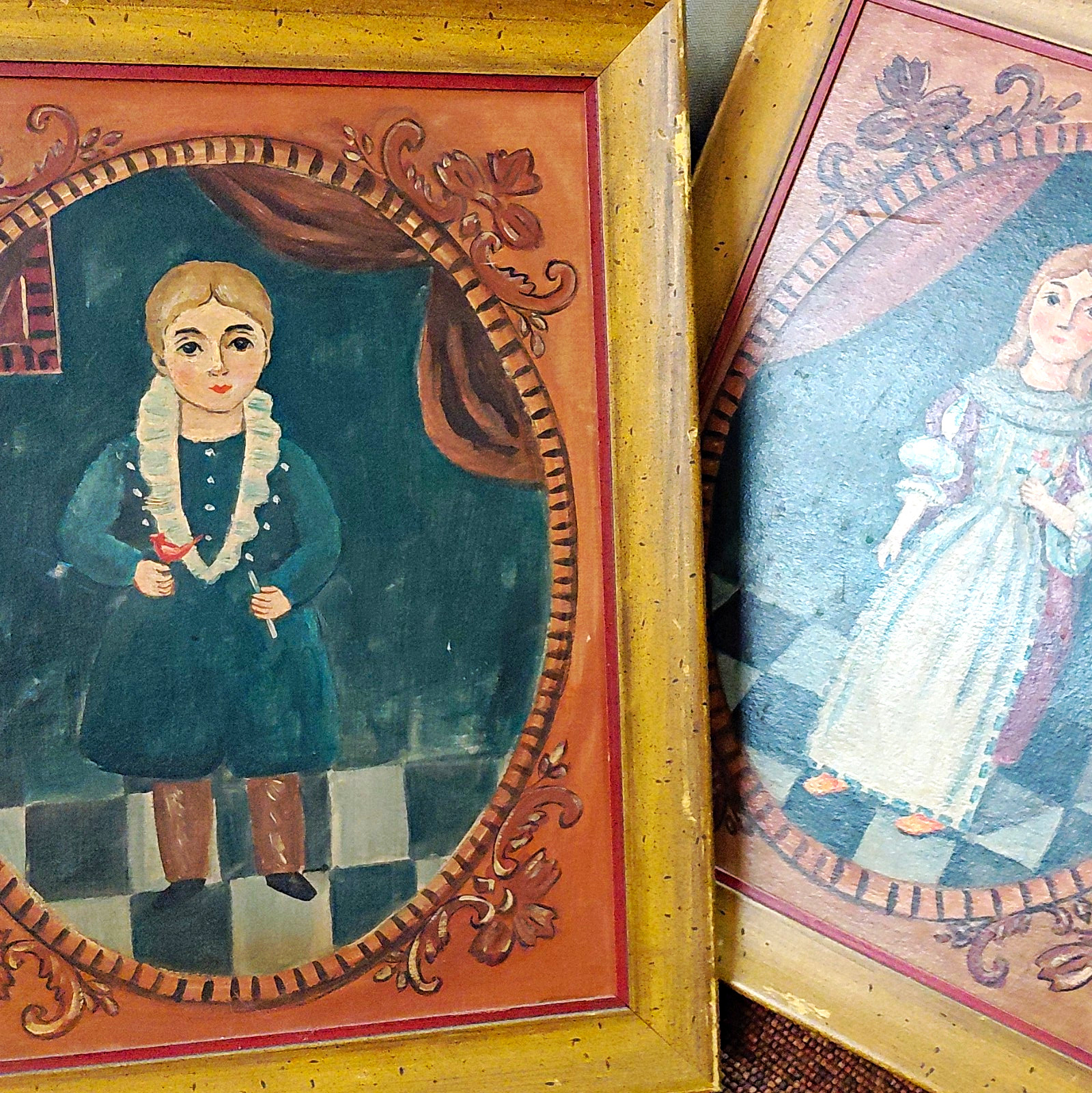 Unique, real Folk Art Portraits.x2 Children, kids, Figures, Siblings OOAK Unique, real Folk Art Portraits.x2 Children, kids, Figures, Siblings OOAK