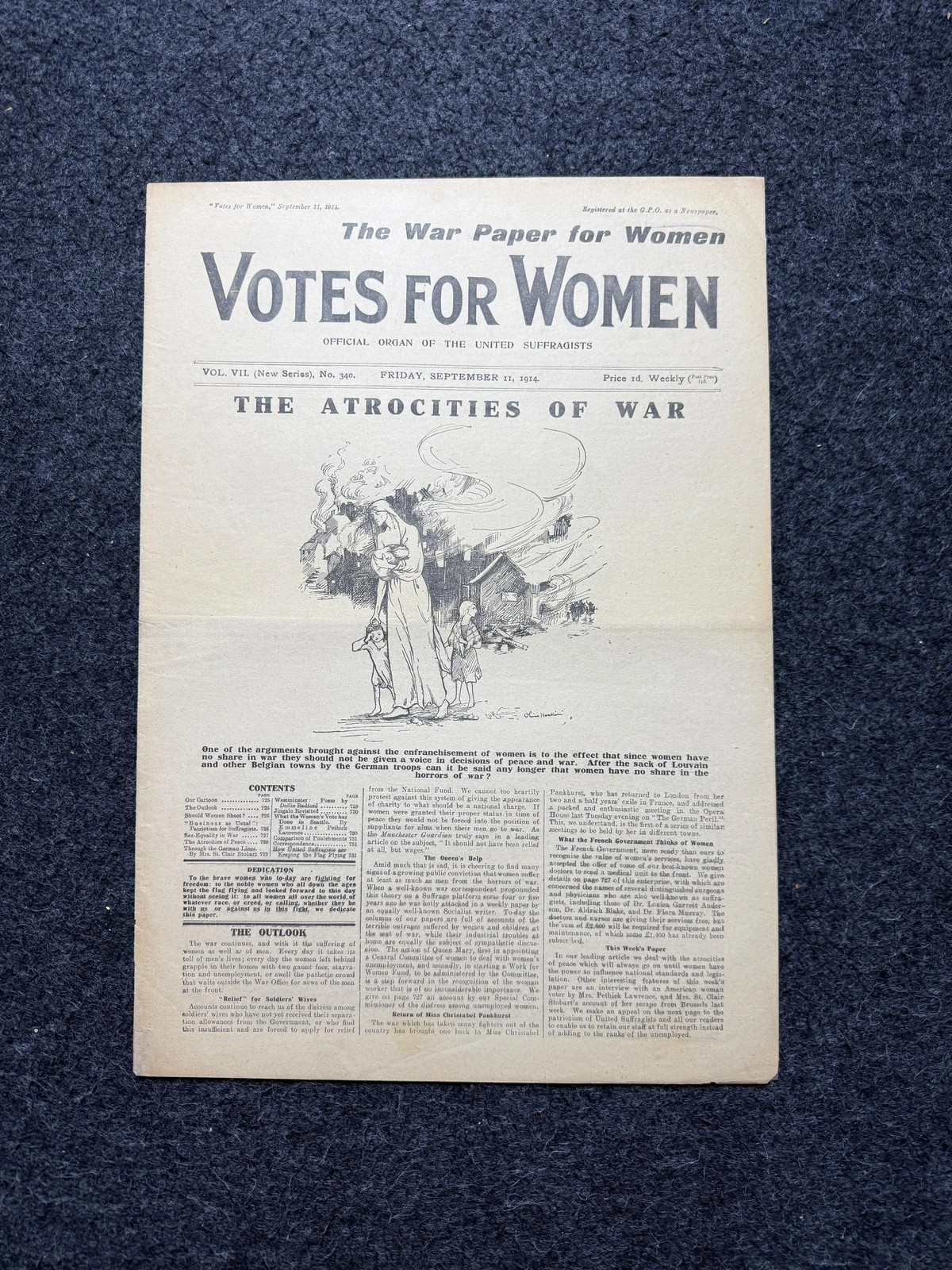 1914 WWI Begins in Europe, Suffragist Feminist Newspaper, World War One Gifts,