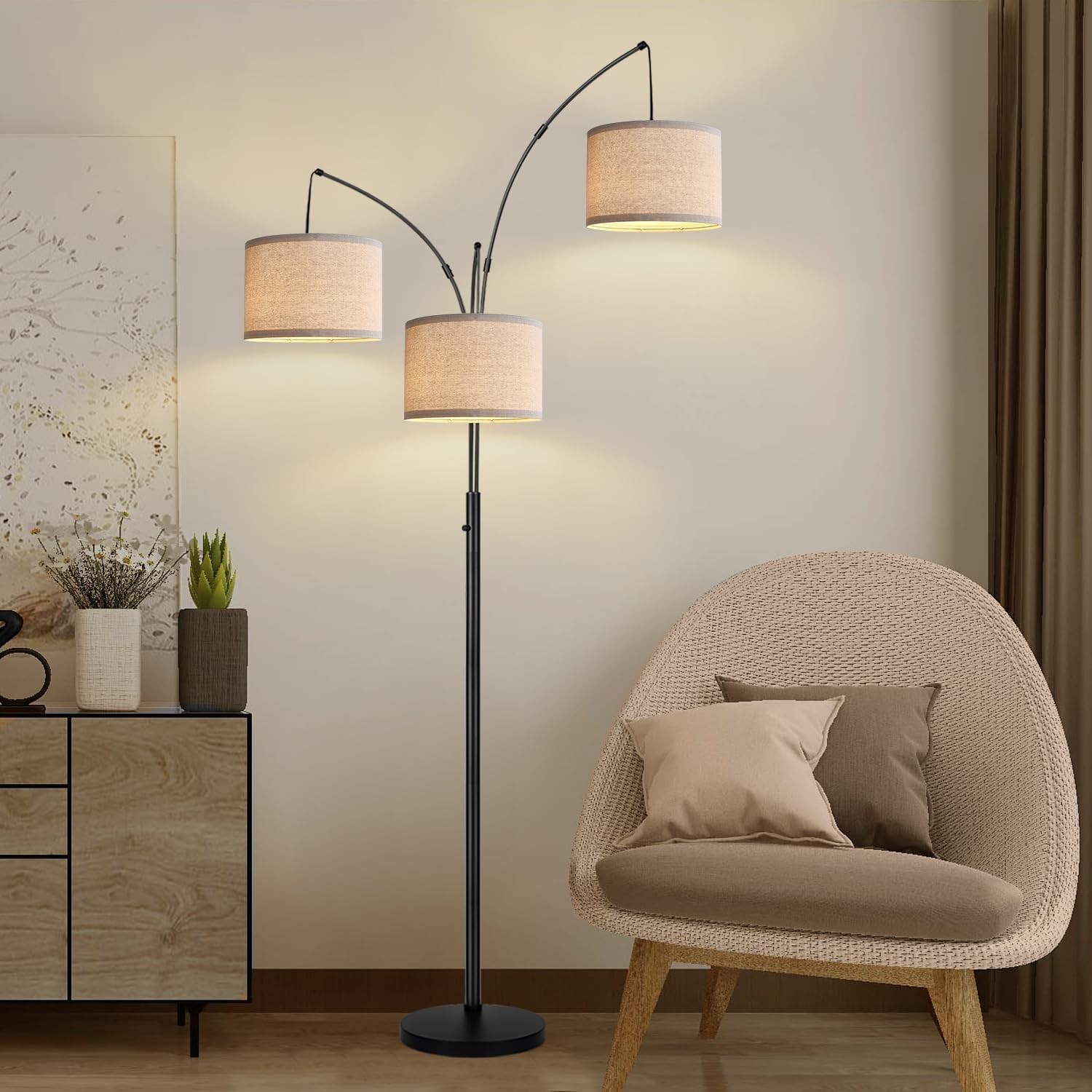 Floor Lamp Dimmable 3 Lights 3000LM Super Bright Arc Floor Lamps for Living Room