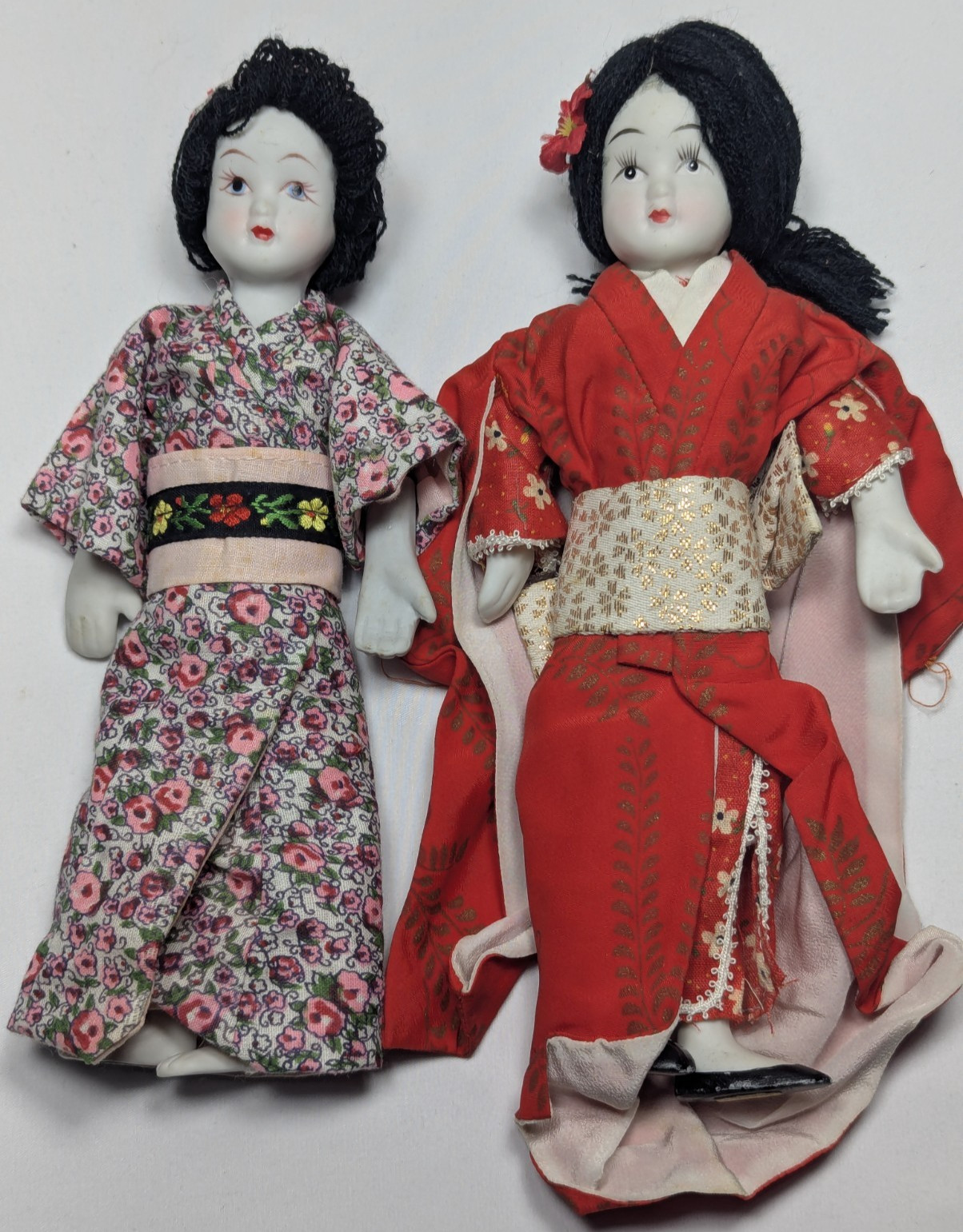 Vintage Asian Porcelain Ceramic Dolls Girl Dolls Asian Inspired 9\'\' Lot of 2