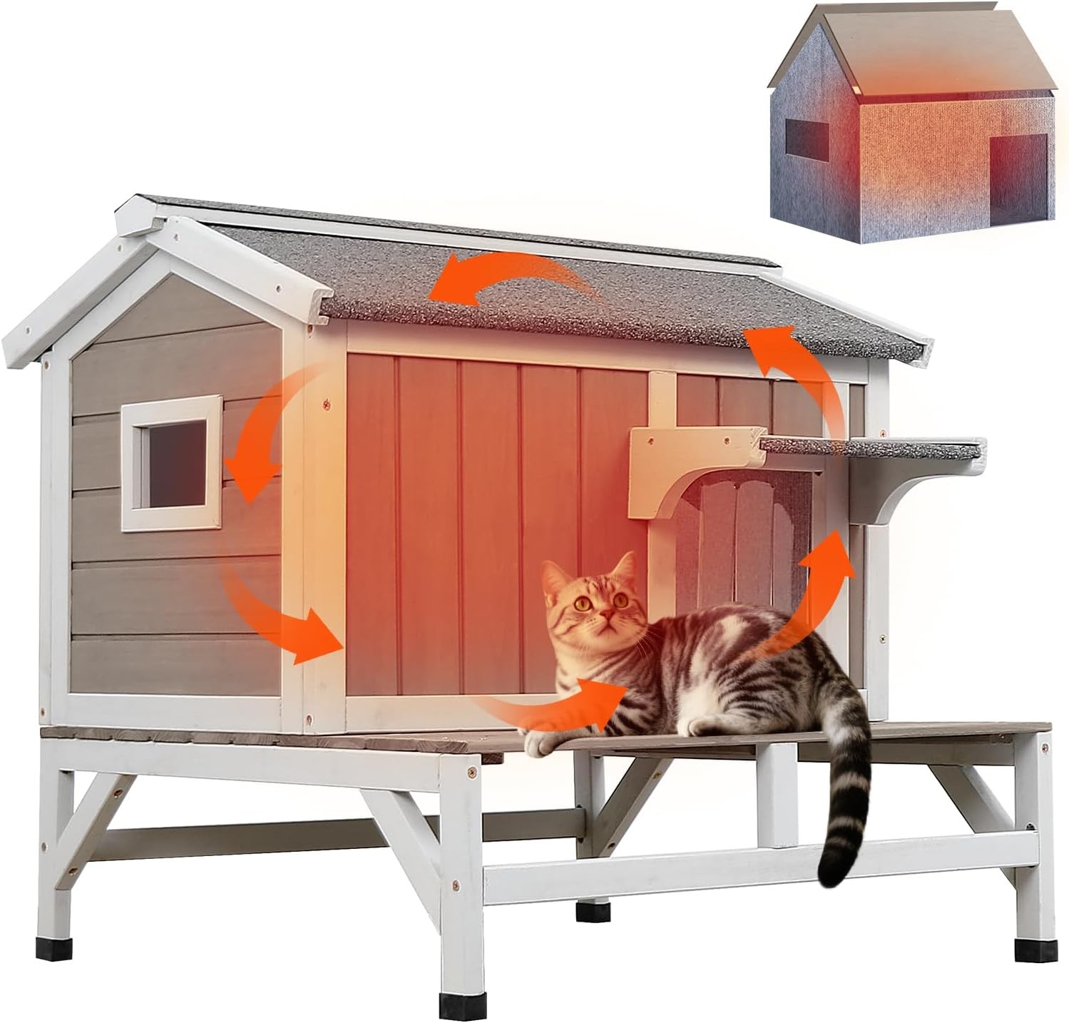Petscosset Insulated Cat House Outdoor Cat Shelter for Winter Wooden Pet House Petscosset Insulated Cat House Outdoor Cat Shelter for Winter Wooden Pet House