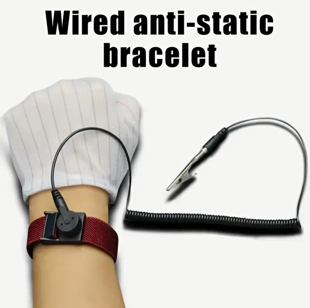 Anti-Static ESD Wrist Strap Bracelet w/ Coiled Grounding Cord & Alligator Clip.