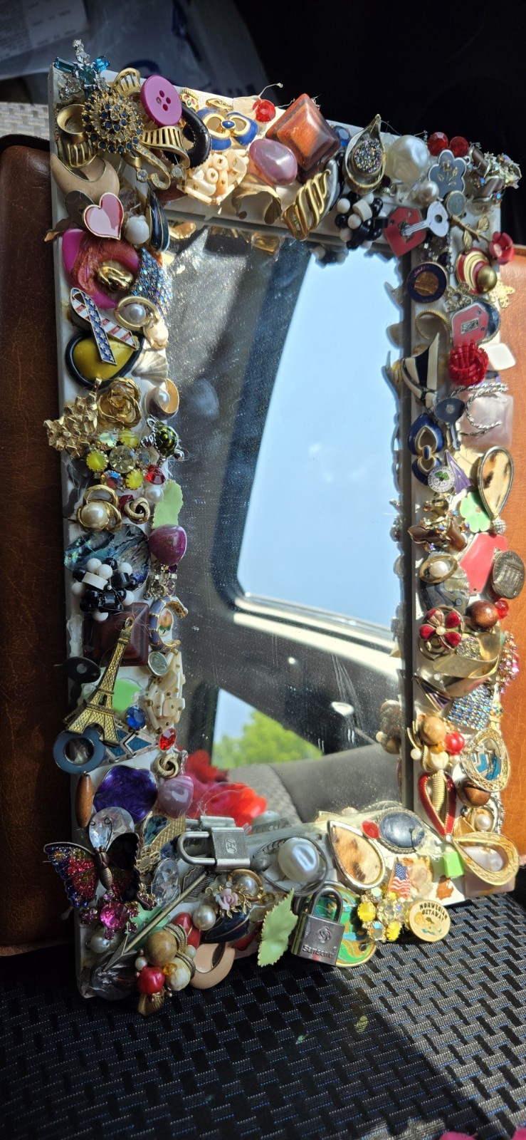 Vintage Jewelry Encrusted Rectangular Mirror Jewelry Vanity 15X9\ Vintage Jewelry Encrusted Rectangular Mirror Jewelry Vanity 15X9\