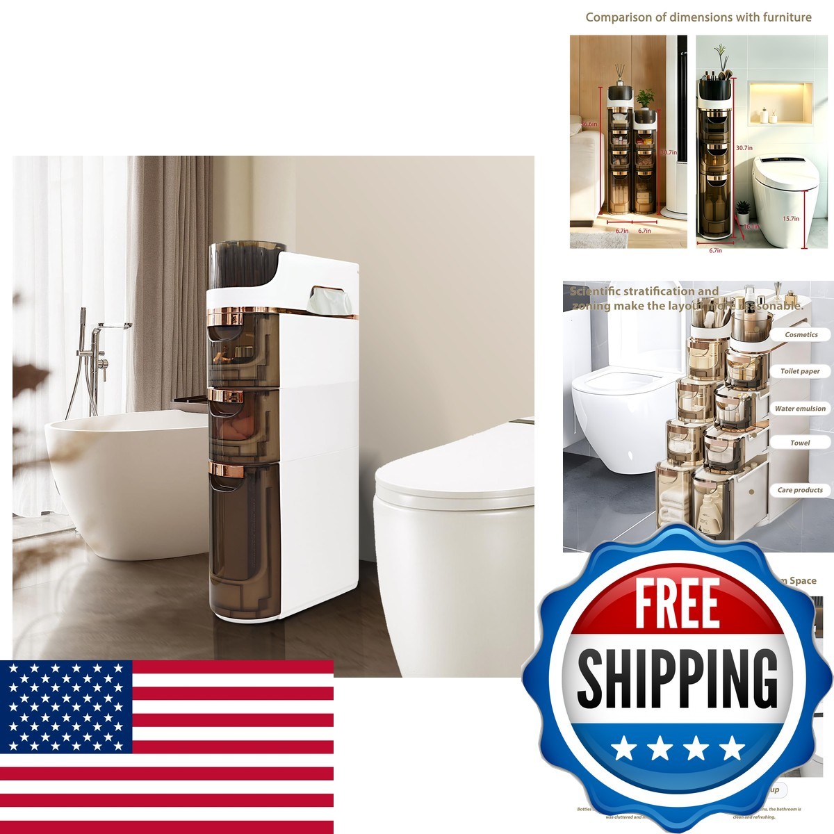 BGYMF 3-Tier Slim White Plastic Bathroom Storage Cart with Wheels BGYMF 3-Tier Slim White Plastic Bathroom Storage Cart with Wheels
