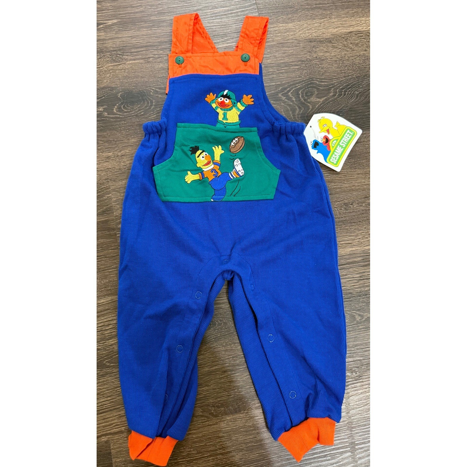 Vintage Sesame Street Bert & Ernie Football Overalls Baby 12M NWT Vintage Sesame Street Bert & Ernie Football Overalls Baby 12M NWT