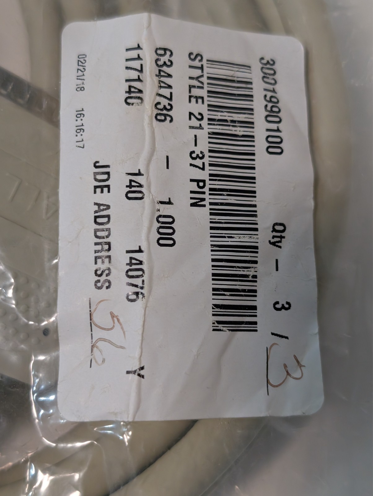 Stryker 3001990100 Style 21 DB37 37-pin cable, 1m each, grey, 21-37 as shown