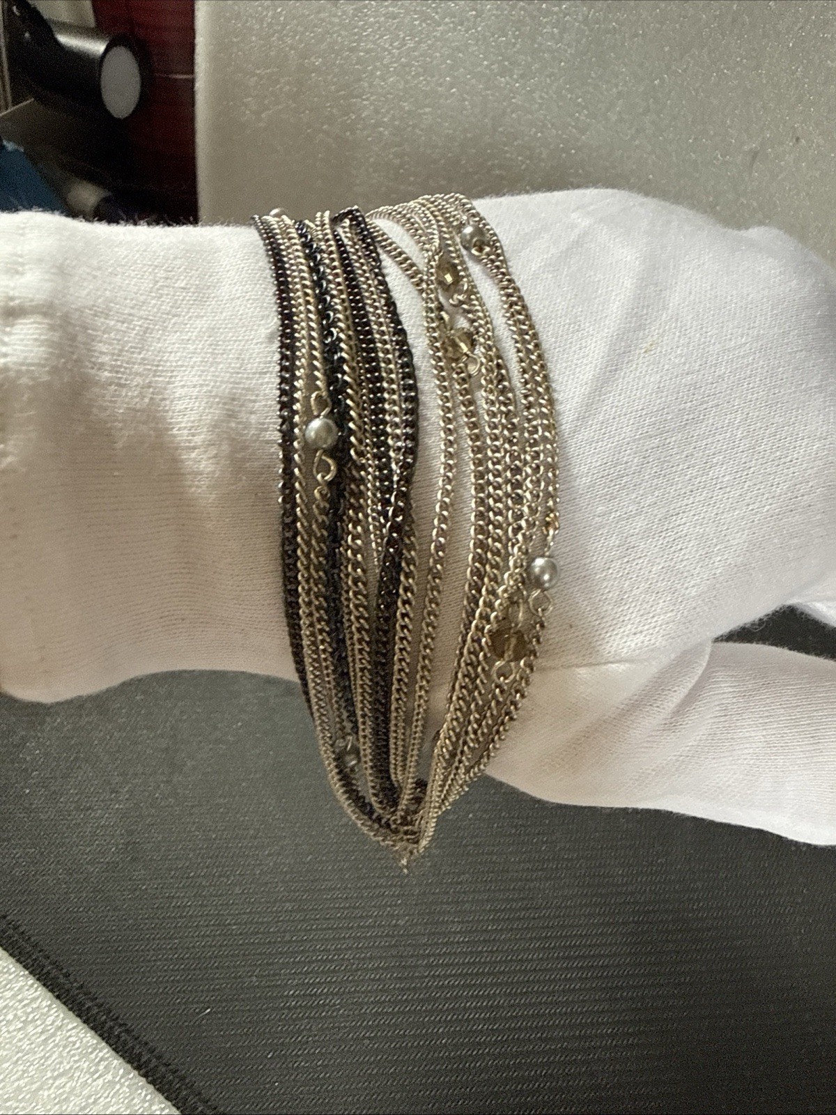 Authentic Etienne Aigner 9” Silver Mixed Gunmetal Black Tone A Clasp Bracelet.