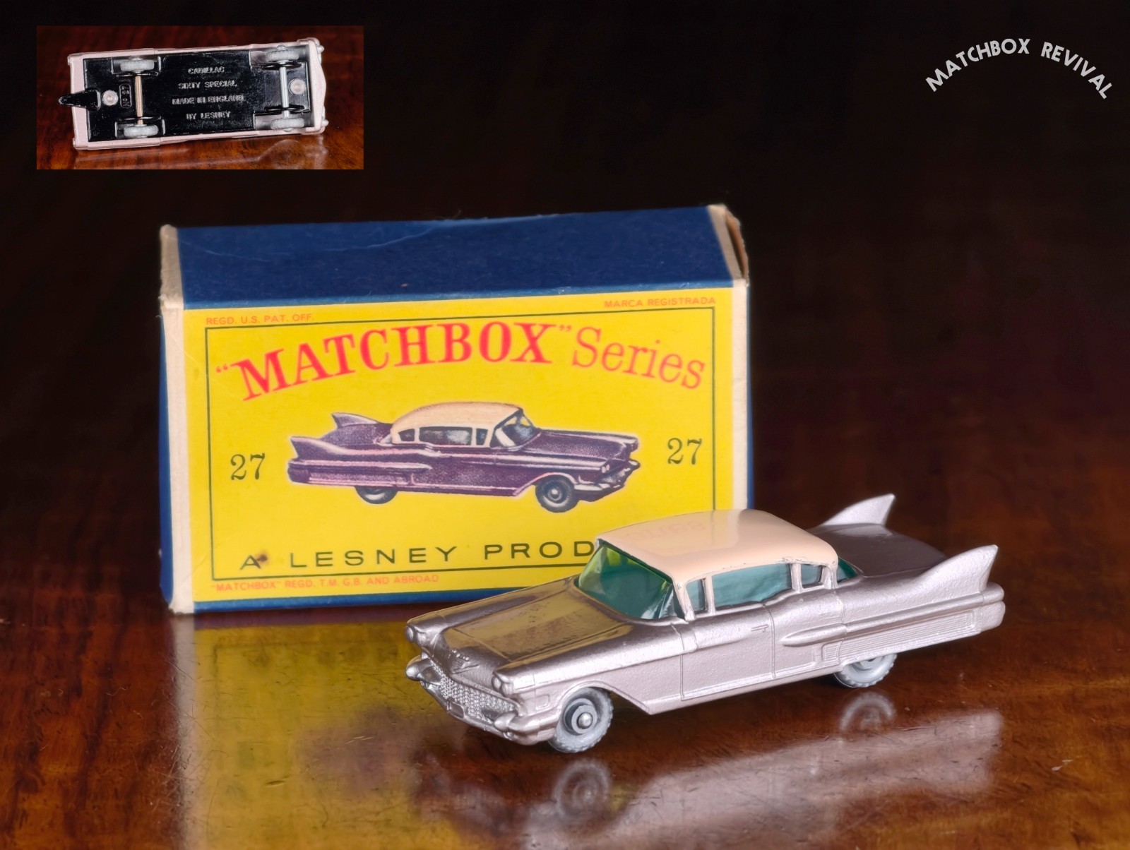 RARE Black Base Lesney Matchbox No.27c Cadillac Sixty Special & Box