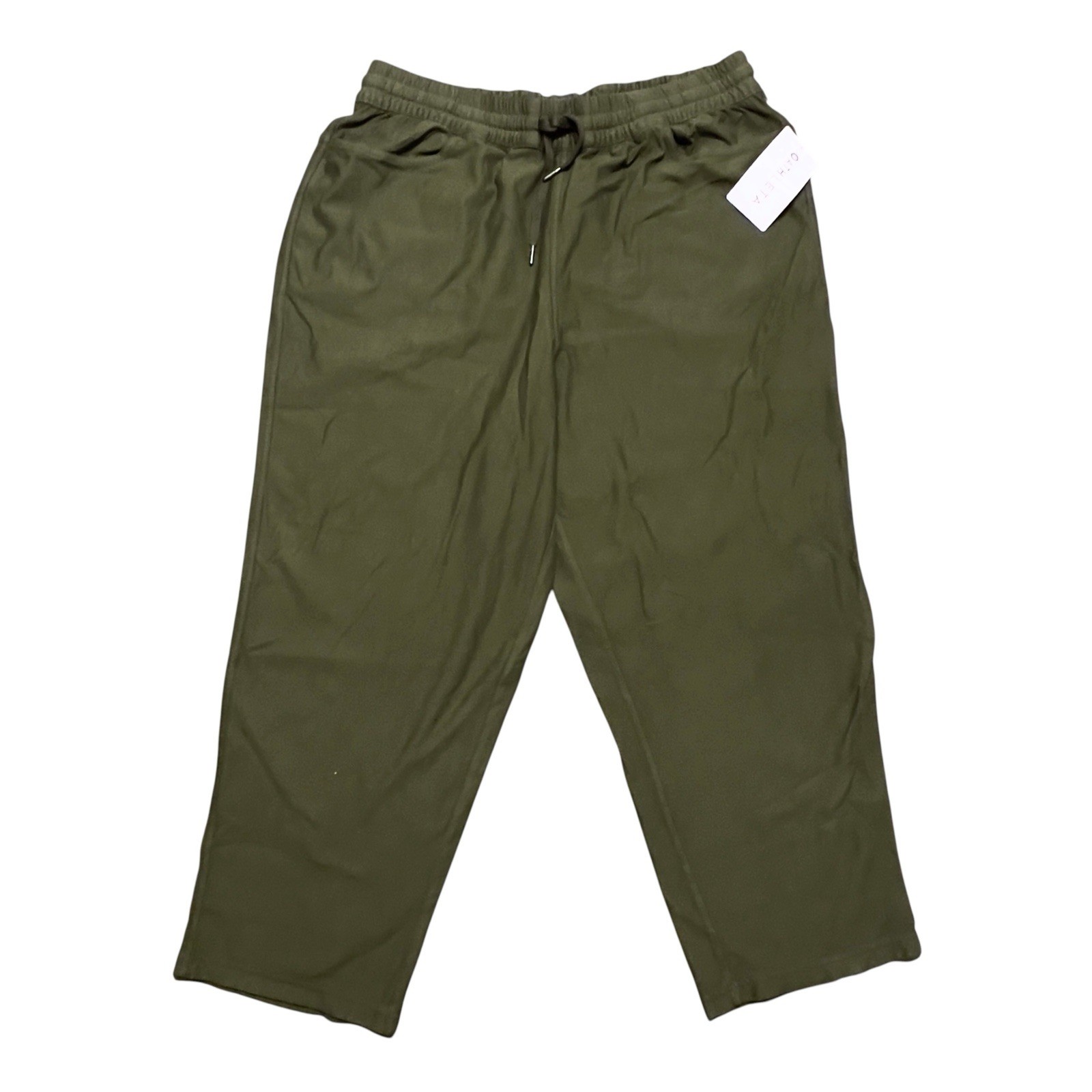 Athleta Farallon Pant 1X Olive Green Organic Cotton Drawstring Straight Leg NWT