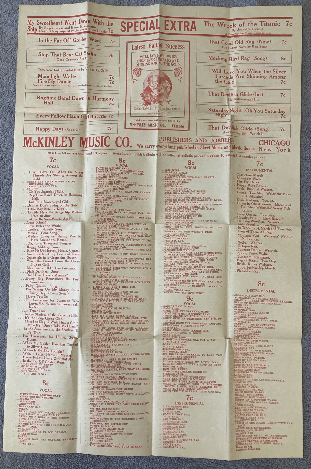 c1912 McKinley Music Company Advertising Bulletin Featuring That Devilish Rag